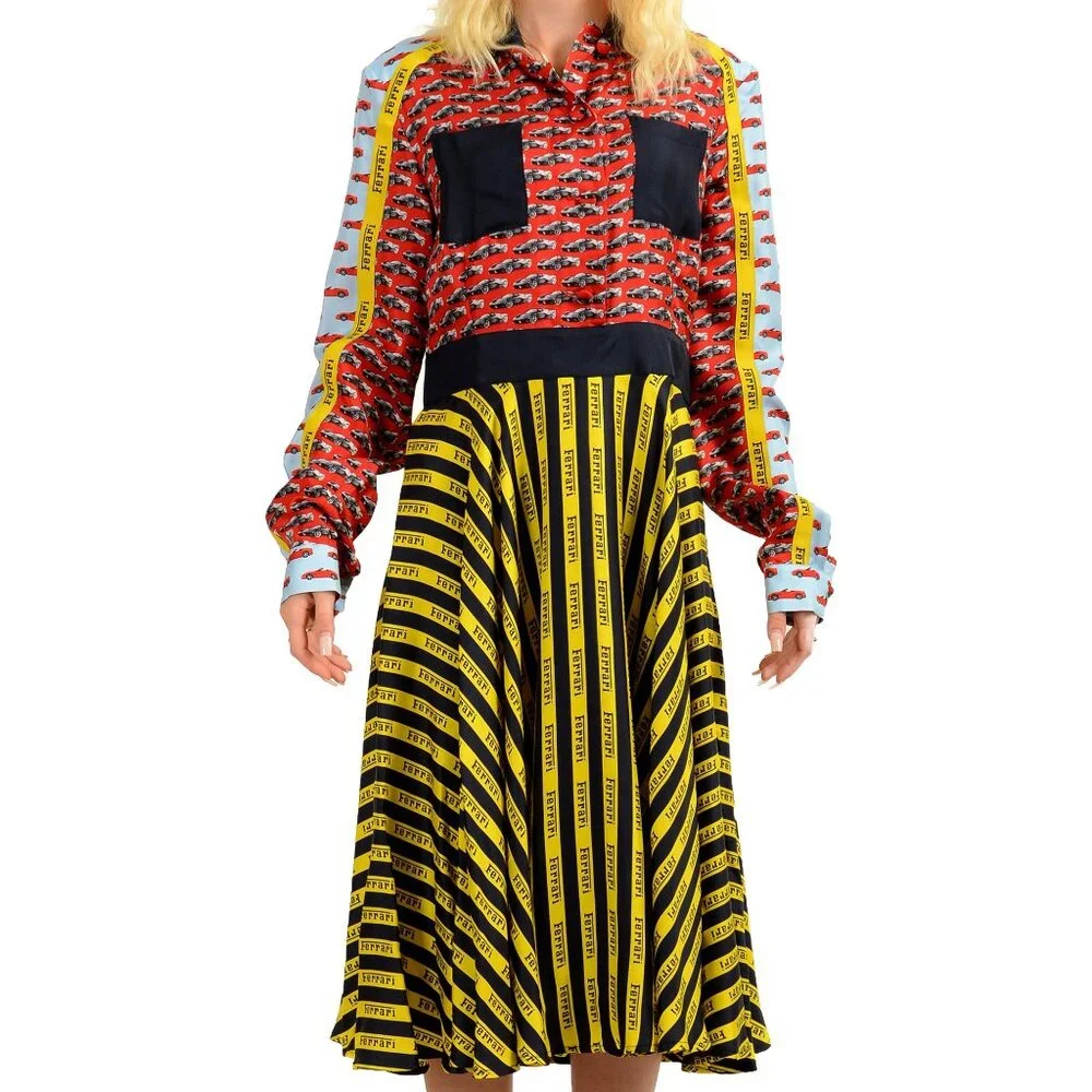 Scuderia Ferrari Women's 100% Silk Multi-Color Fit & Flare Dress US XL IT 46 - Picture 1 of 7